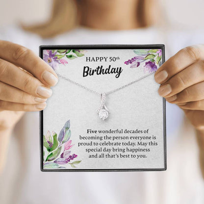 Happy 50th Birthday Necklace, Happy 50th Birthday Gift, 50th Birthday Jewelry Gift - JustFamilyThings