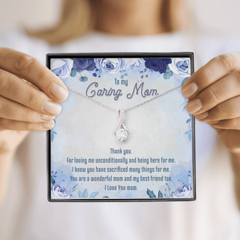 To My Caring Mom Alluring Beauty Necklace, Thank You Mom Gift, I love You Mom Necklace - JustFamilyThings