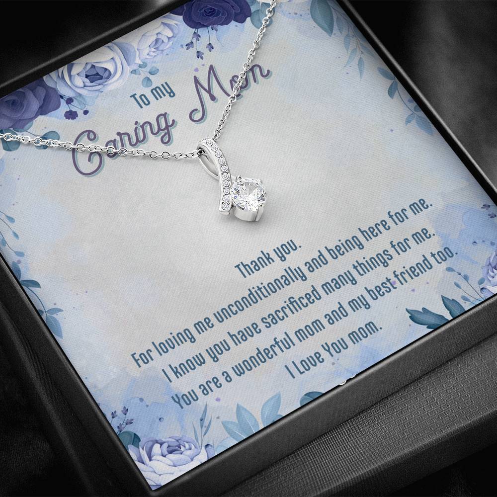 To My Caring Mom Alluring Beauty Necklace, Thank You Mom Gift, I love You Mom Necklace - JustFamilyThings