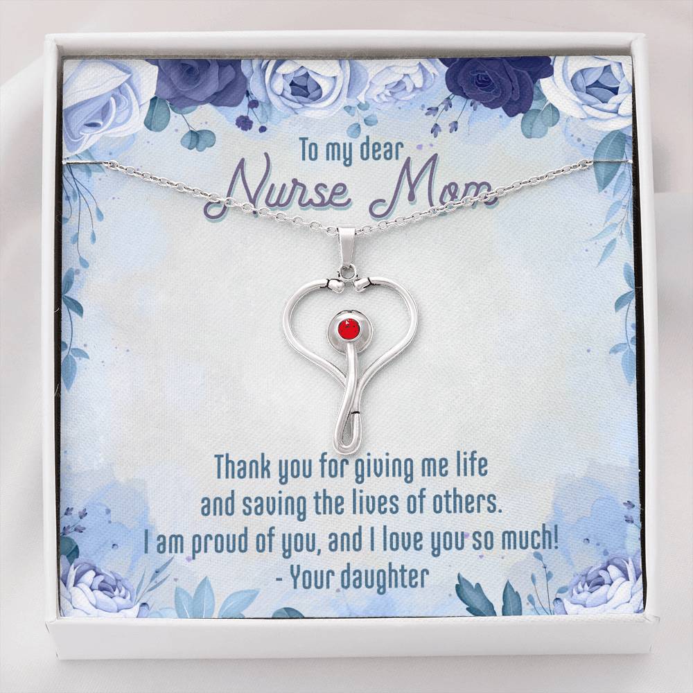 To My Dear Nurse Mom, Gift for Nurse Mom - Stethoscope Necklace - JustFamilyThings