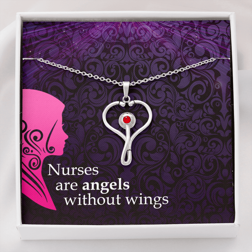 Nurses are angelswithout wings - Stethoscope Necklace - JustFamilyThings
