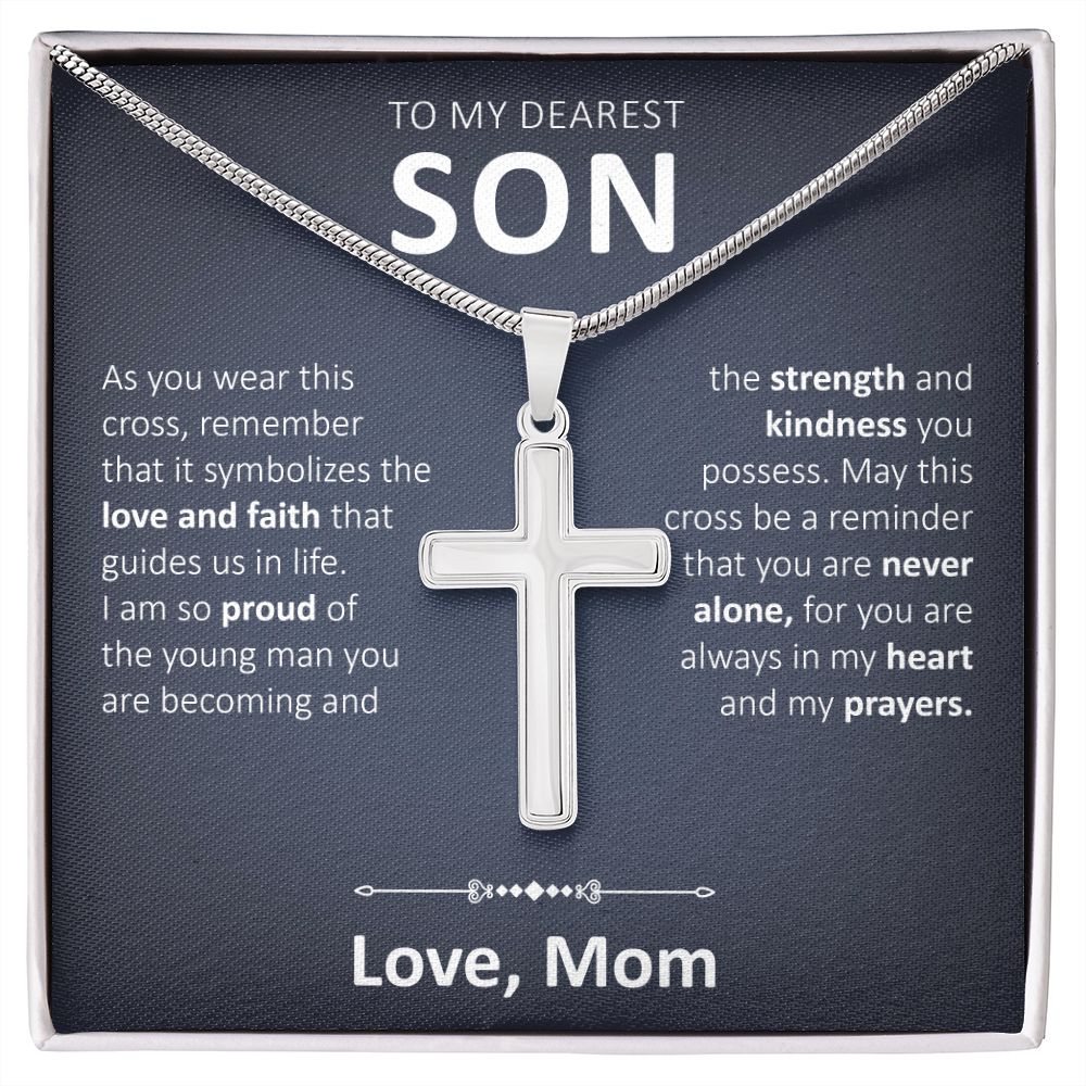 To My Dearest Son - As You wear This Cross - Artisan Cross Necklace - JustFamilyThings