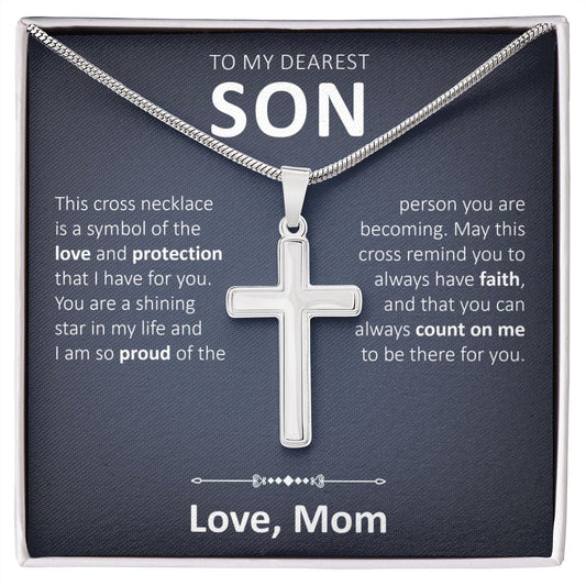 To My Dearest Son - Proud Of You - Artisan Cross Necklace - JustFamilyThings