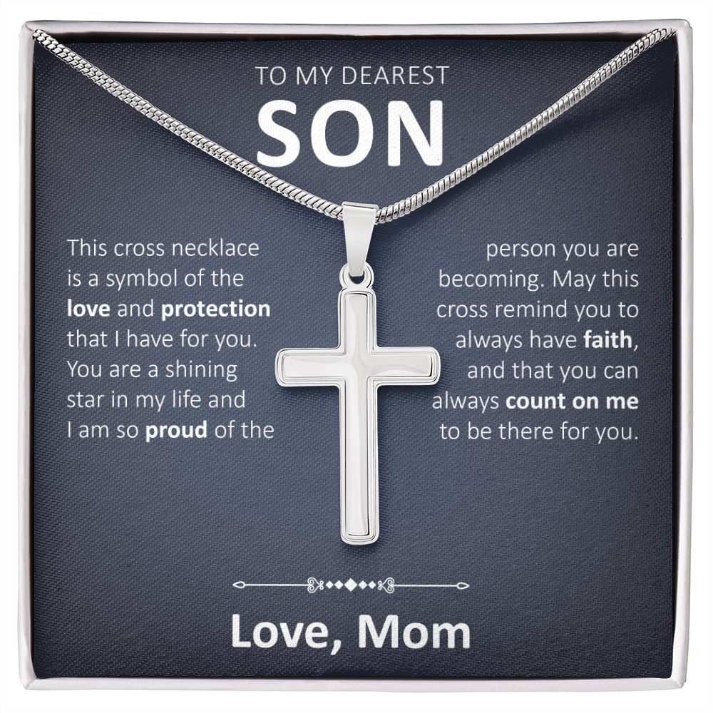 To My Dearest Son - Proud Of You - Artisan Cross Necklace - JustFamilyThings