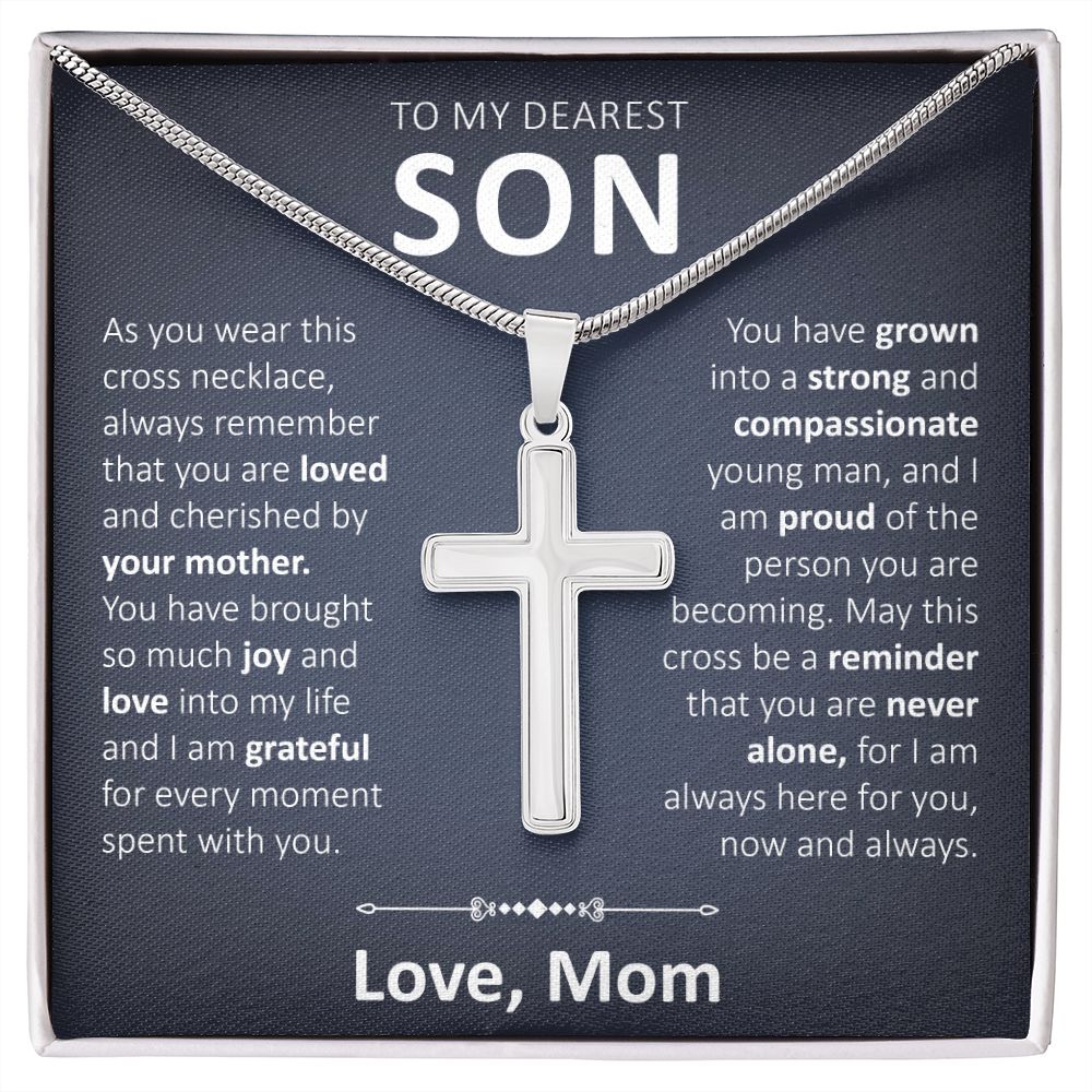 To My Dearest Son - Always Remember - Artisan Cross Necklace - JustFamilyThings