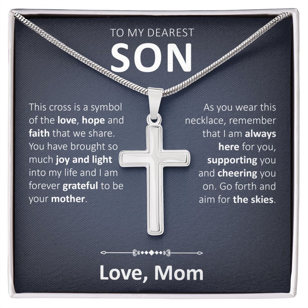 To My Dearest Son - This Cross Is A Symbol - Artisan Cross Necklace - JustFamilyThings