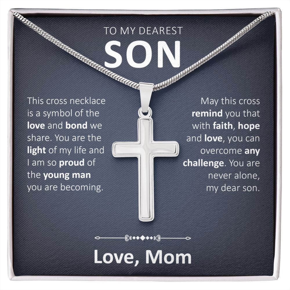 To My Dearest Son - Overcome Any Challenge - Artisan Cross Necklace - JustFamilyThings