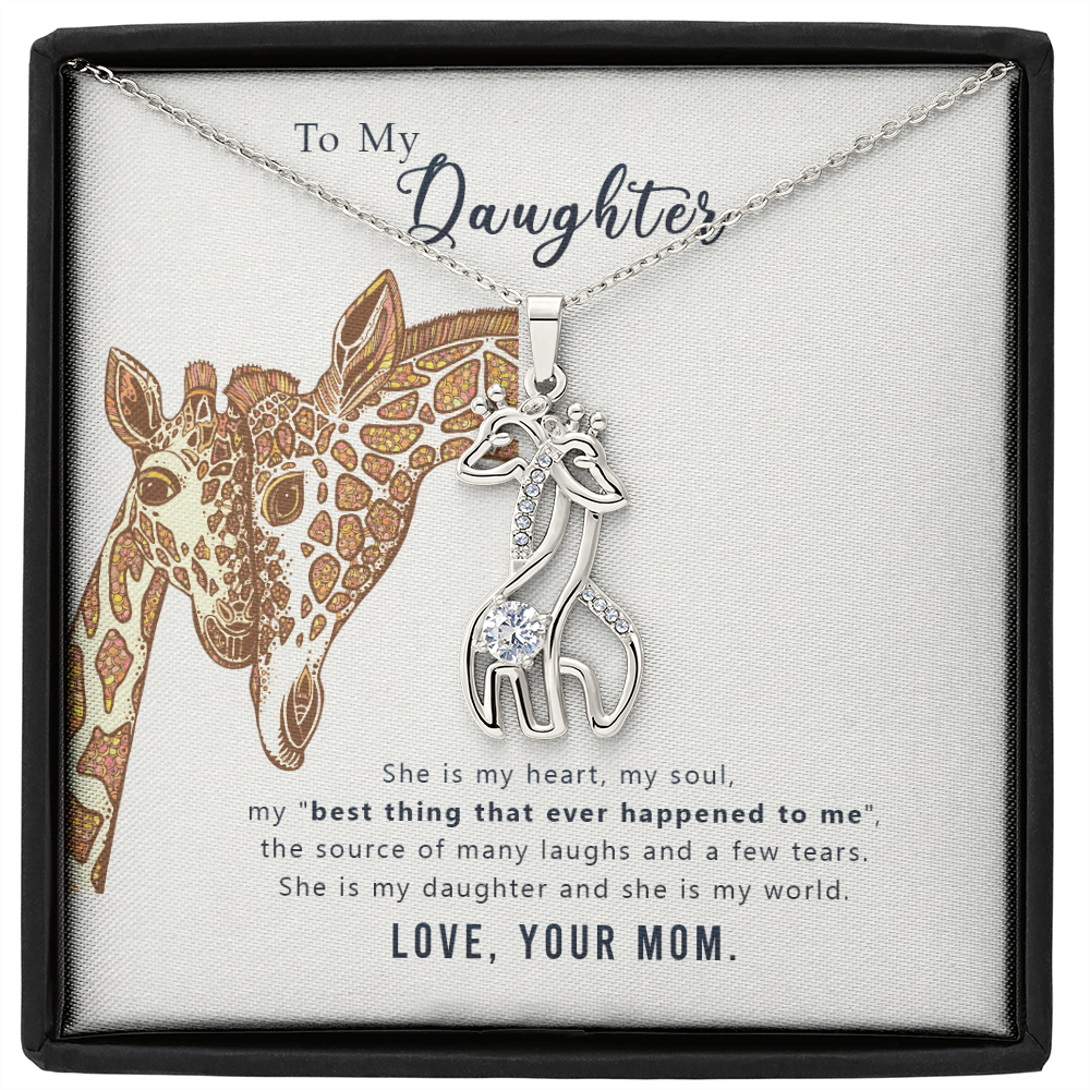 To my daughter from mom - she is my heart - Giraffe Necklace - JustFamilyThings