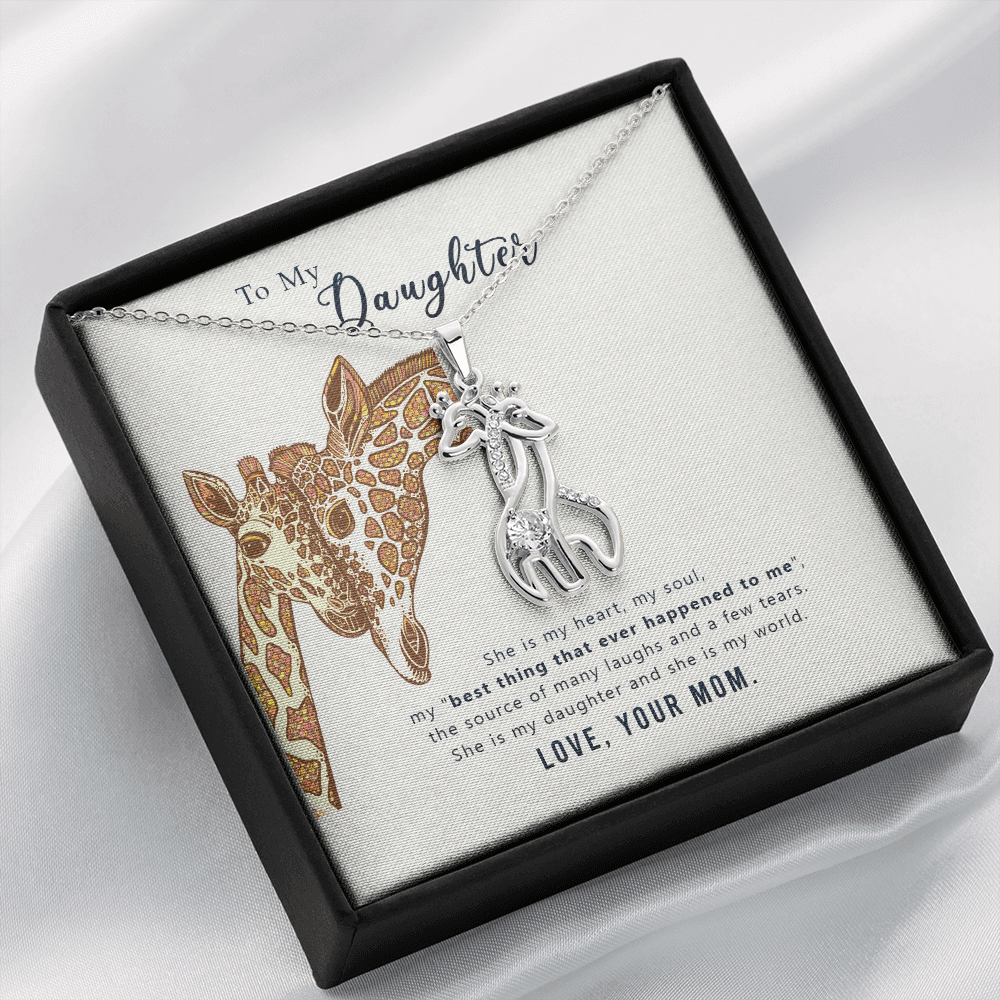 To my daughter from mom - she is my heart - Giraffe Necklace - JustFamilyThings
