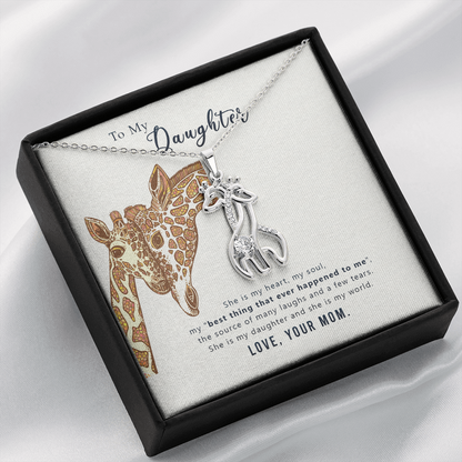 To my daughter from mom - she is my heart - Giraffe Necklace - JustFamilyThings