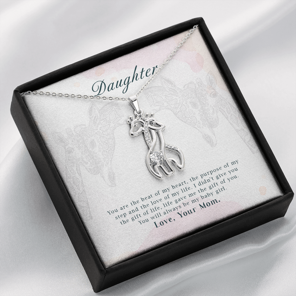To my daughter from mom - You are the beat of my heart - Giraffe Necklace - JustFamilyThings