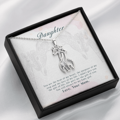 To my daughter from mom - You are the beat of my heart - Giraffe Necklace - JustFamilyThings
