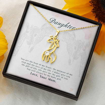 To my daughter from mom - You are the beat of my heart - Giraffe Necklace - JustFamilyThings