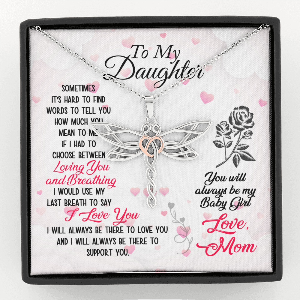 To Daughter from mom - Loving and Breathing - Dragonfly Necklace - JustFamilyThings