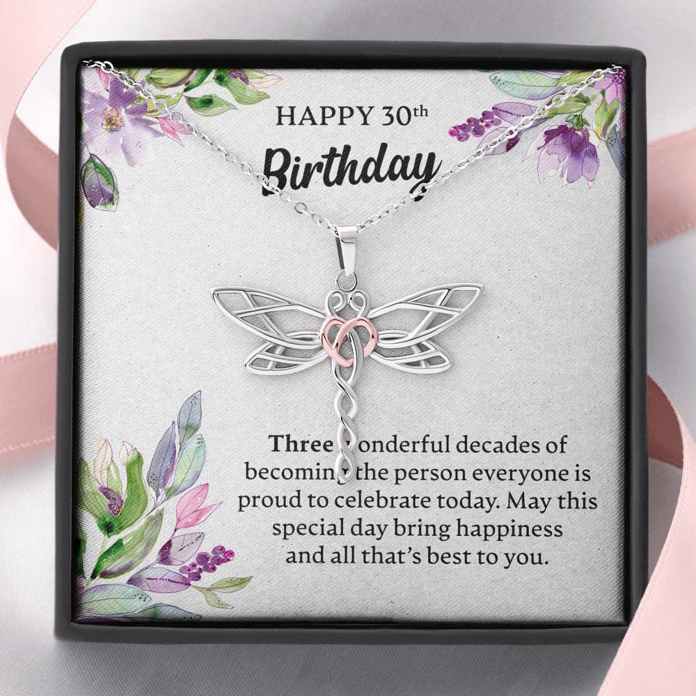Happy 30th Birthday Necklace, Happy 30th Birthday Gift, 30th Birthday Jewelry Gift - Dragonfly Necklace - JustFamilyThings