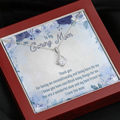 To My Caring Mom Alluring Beauty Necklace, Thank You Mom Gift, I love You Mom Necklace - JustFamilyThings