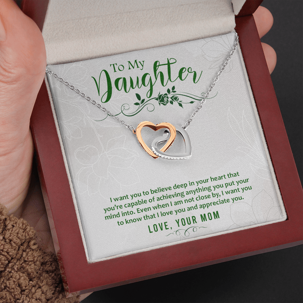 To my Daughter from Mom - I want you to believe - Interlocking Hearts Necklace - JustFamilyThings