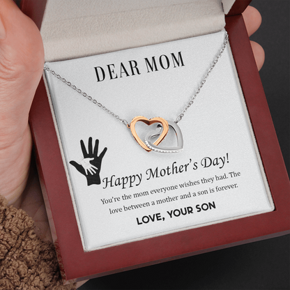 To mom from son - Dear Mom,  Happy Mother’s Day! - Interlocking Hearts Necklace - JustFamilyThings