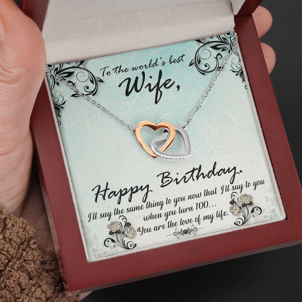 Happy Birthday to wife - Interlocking Hearts Necklace - JustFamilyThings