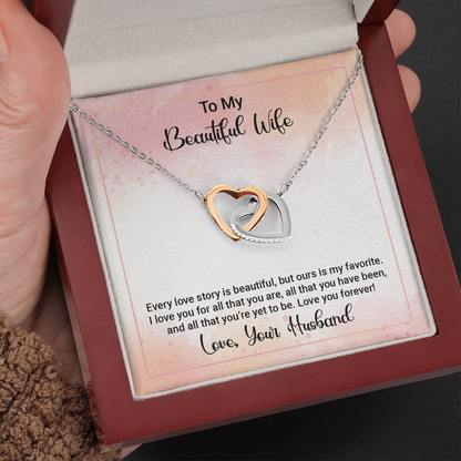 to my beautiful wife - Interlocking Hearts Necklace - JustFamilyThings