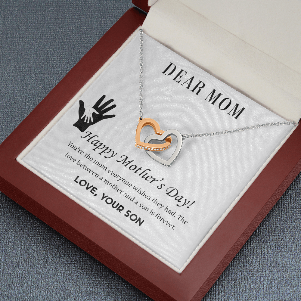 To mom from son - Dear Mom,  Happy Mother’s Day! - Interlocking Hearts Necklace - JustFamilyThings