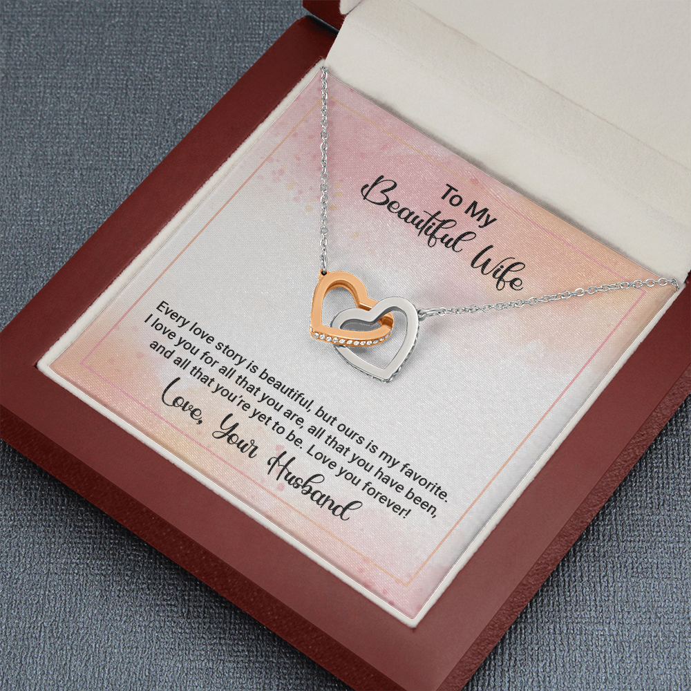 to my beautiful wife - Interlocking Hearts Necklace - JustFamilyThings