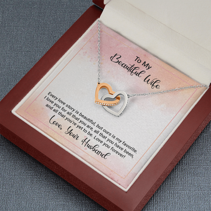 to my beautiful wife - Interlocking Hearts Necklace - JustFamilyThings