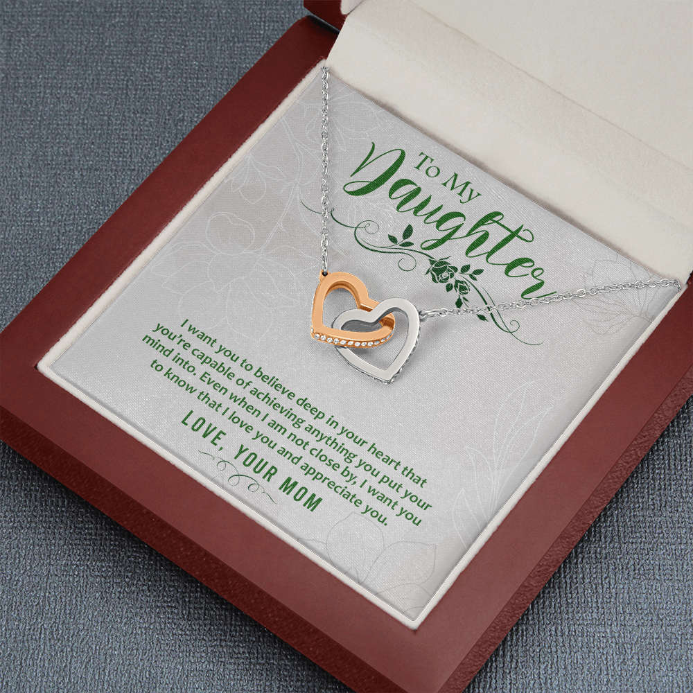 To my Daughter from Mom - I want you to believe - Interlocking Hearts Necklace - JustFamilyThings
