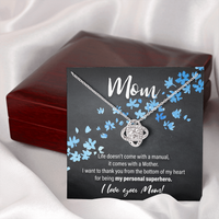 Load image into Gallery viewer, mom, my personal superhero - Love Knot Necklace - JustFamilyThings
