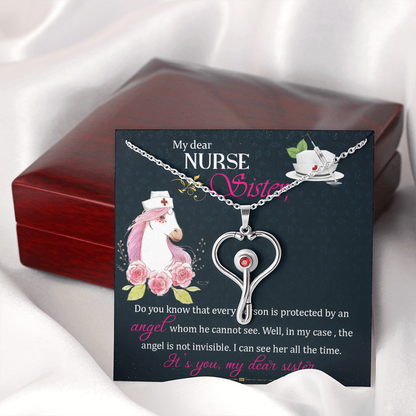 To My dear nurse sister - Stethoscope Necklace - JustFamilyThings