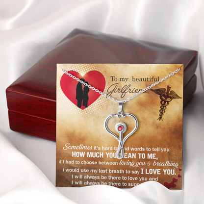 To my nurse girlfriend - Sometimes it's hard to find words - Stethoscope Necklace - JustFamilyThings