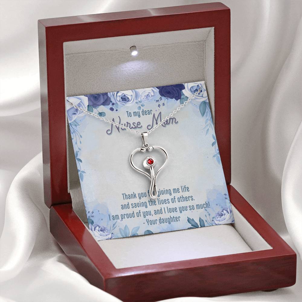 To My Dear Nurse Mom, Gift for Nurse Mom - Stethoscope Necklace - JustFamilyThings